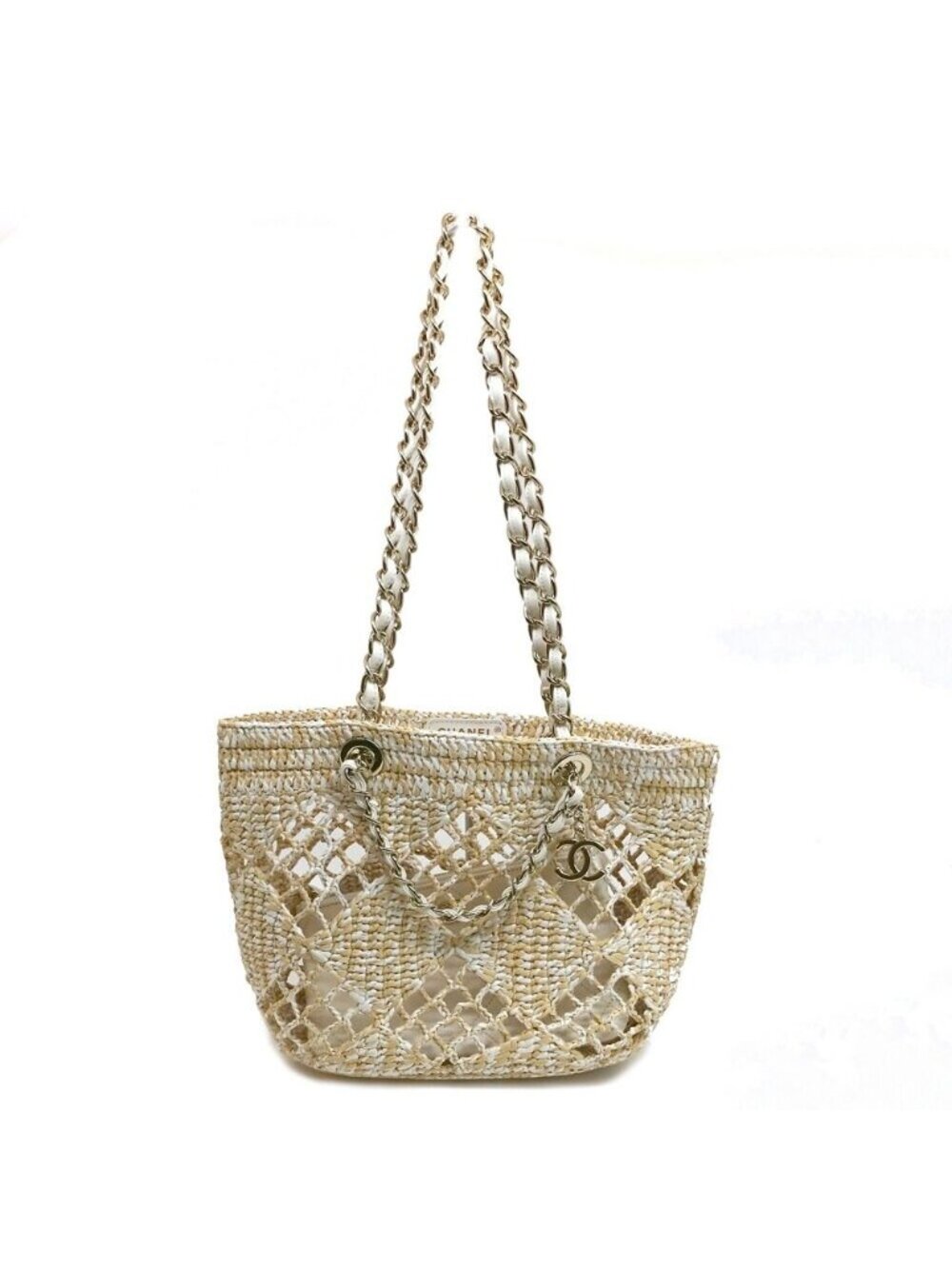 Chanel Small Shopping Tote Beige CC Logo Random Cereal Raffia